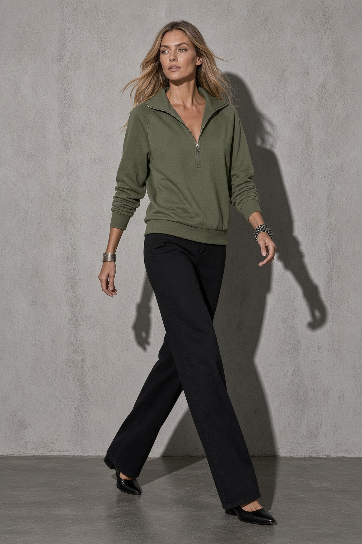 Women's Sweatshirt Quarter-Zip Lapel Collar — Hemline & Edge Construction