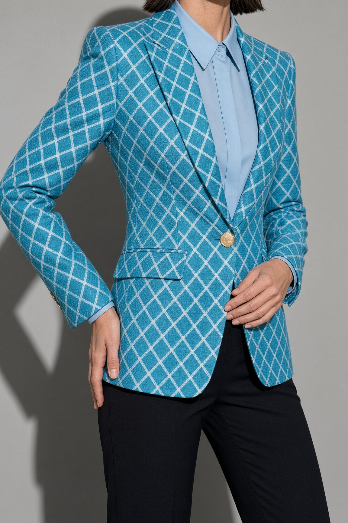 Women's Blazer Houndstooth Single Button — Styling & Fit Perspective