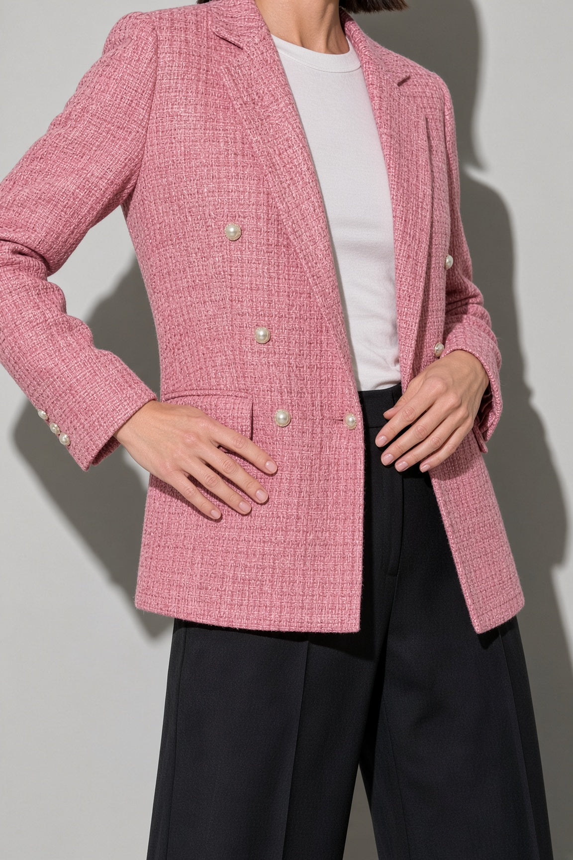 Women's Blazer Tweed Double Breasted — Fabric Texture & Material Detail