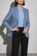 Women's Blazer Houndstooth Single Button — On-Model Front Angle