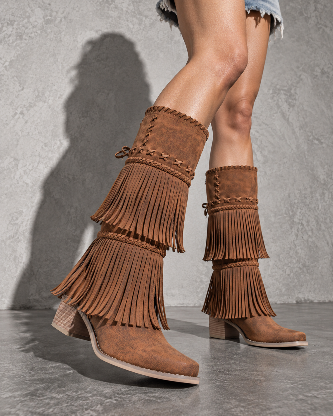 Women's Boots Fringed Western Tiered Fringe Knee High