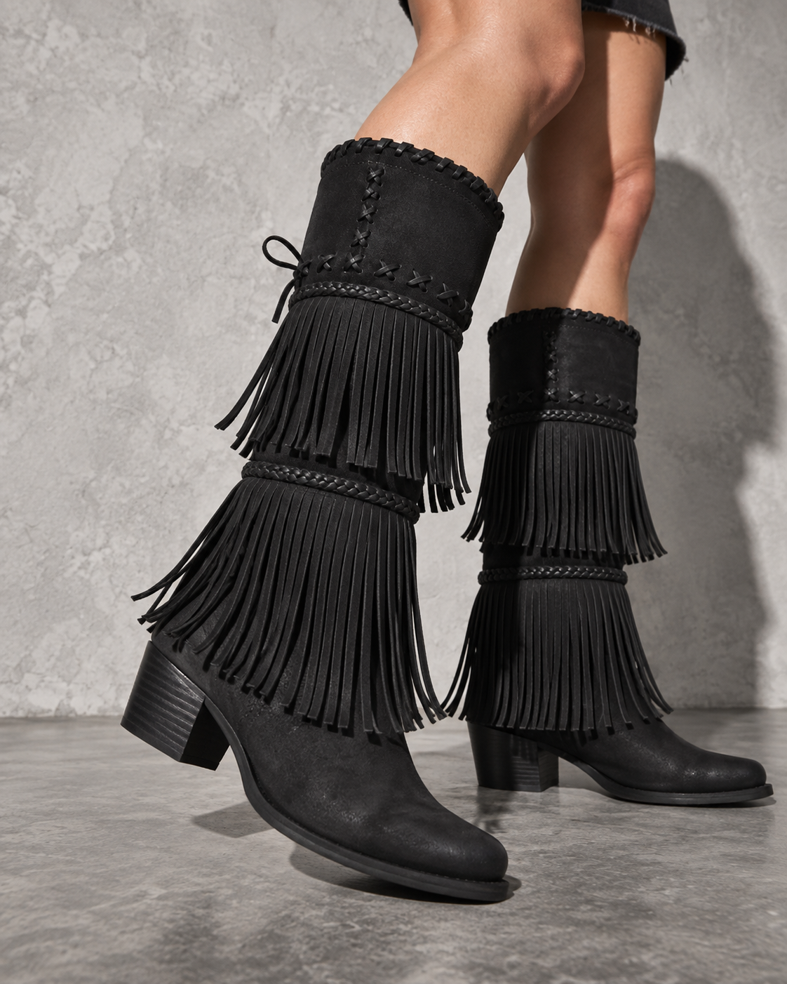 Women's Boots Fringed Western Tiered Fringe Knee High