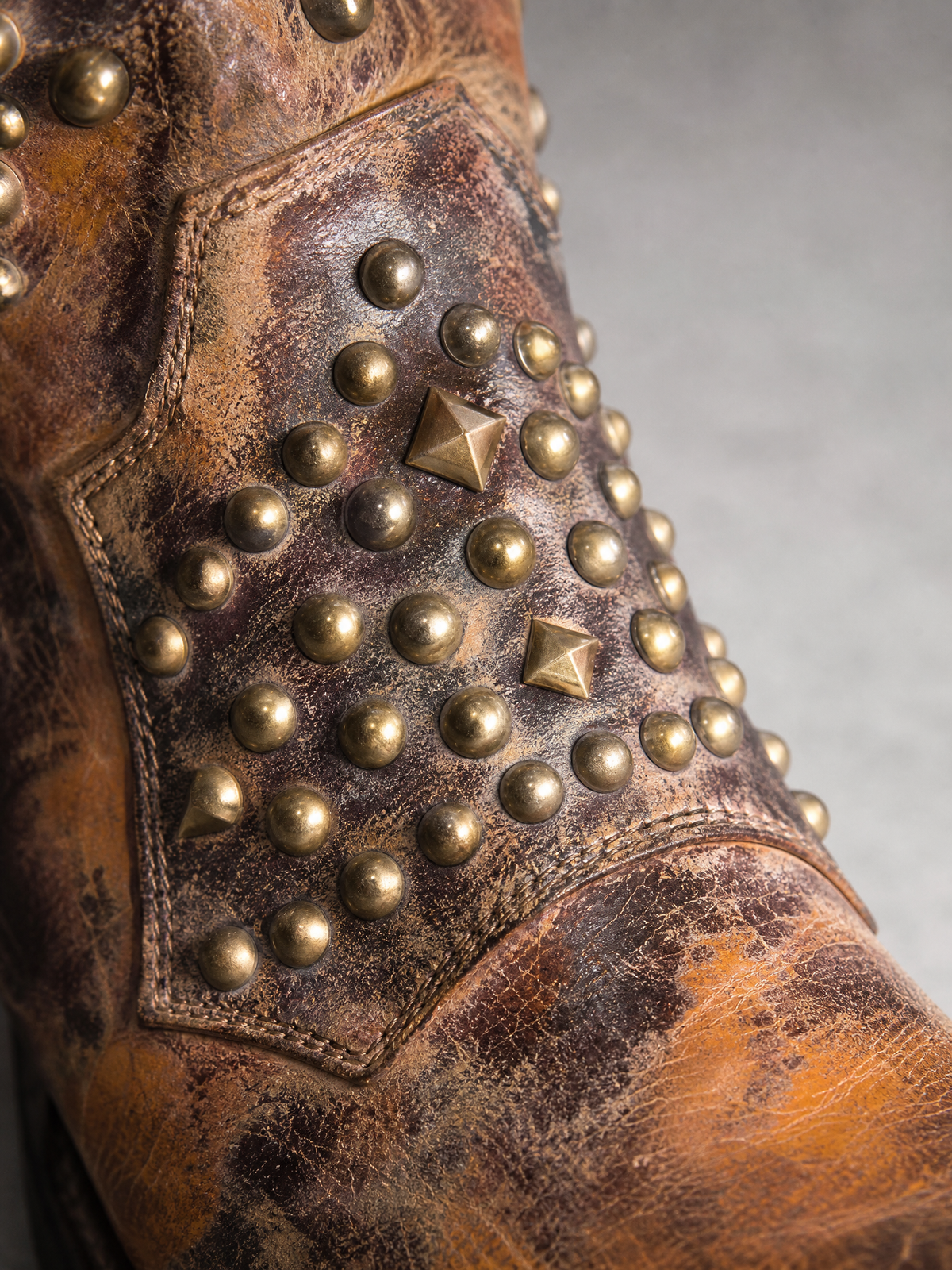 Rivet Female Boots With Chunky Heels - Brown - studded vamp panel detail