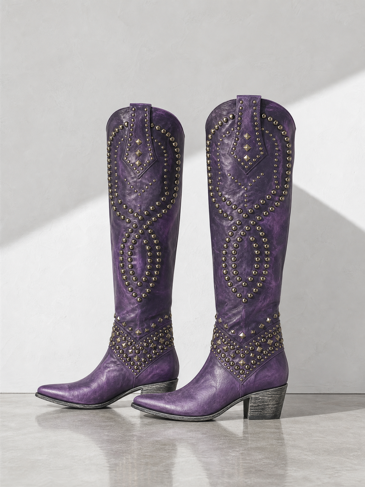 Rivet Female Boots With Chunky Heels - Purple - outer side profile