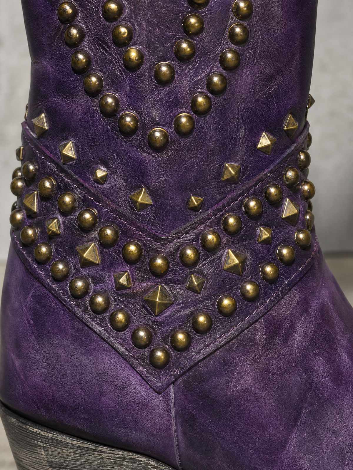 Rivet Female Boots With Chunky Heels - Purple - studded vamp strap detail