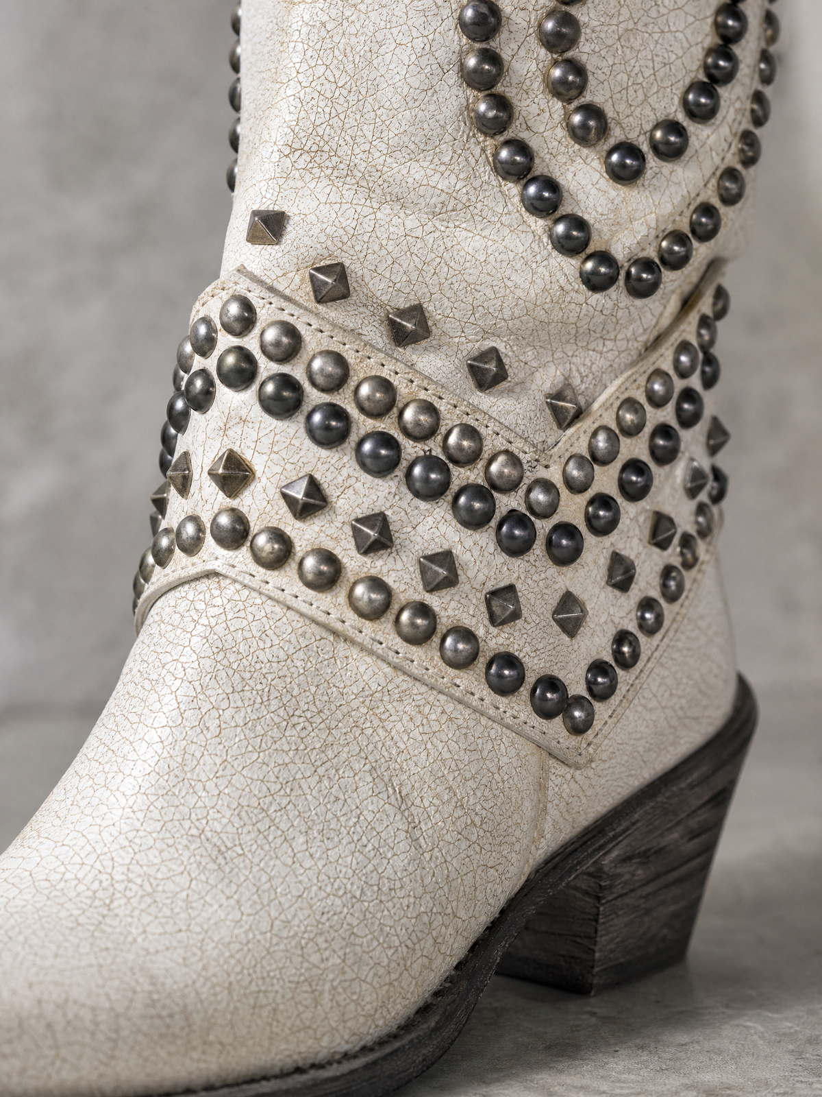 Rivet Female Boots With Chunky Heels - White - studded vamp straps detail