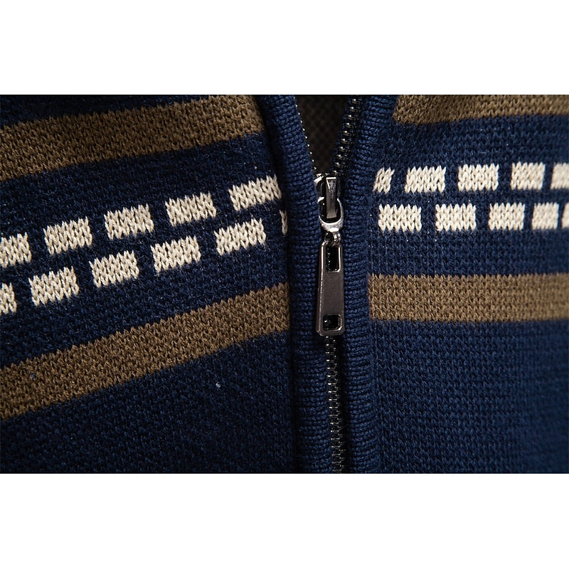 Men's Cardigan Fair Isle Zip-Up Front — Full Length Model View